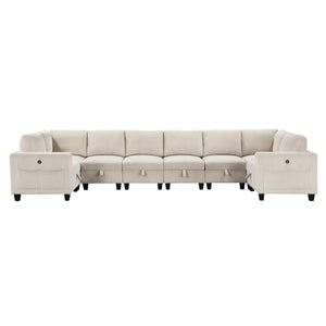 English Elm 8-Piece Modular Sectional Sofa with Hidden Storage, Side Pockets & Charging Ports in Corduroy Fabric Beige 28.5 L x 29 W x 20.5 H B011S01082