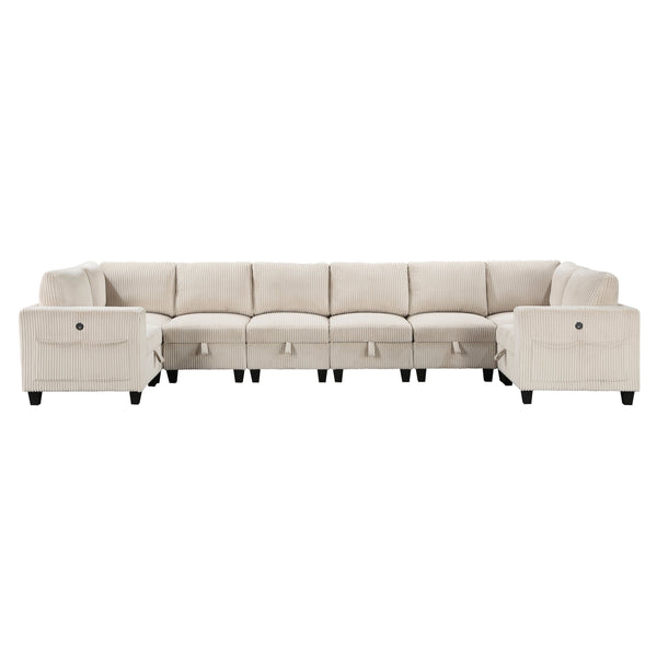 English Elm 8-Piece Modular Sectional Sofa with Hidden Storage, Side Pockets & Charging Ports in Corduroy Fabric Beige 28.5 L x 29 W x 20.5 H B011S01082