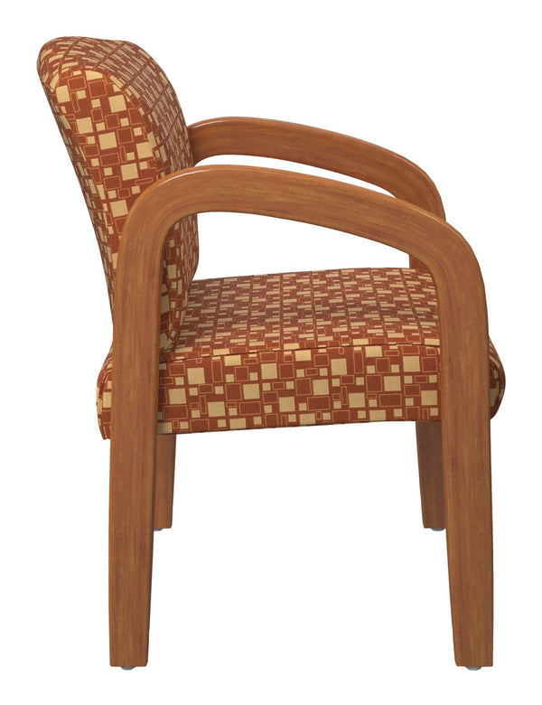 OSP Home Furnishings Medium Oak Wood Visitor Chair with Lumbar Support Taupe Fabric Seat for Office Reception Marigold WD380-K111