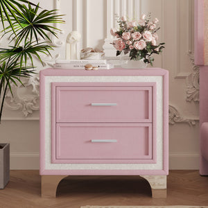 English Elm Mid Century Nightstand Velvet 2-Drawer Bedside Table with Metal Legs, Retro Space-Saving Storage and Durable Finish Pink 23.5 L x 19 W x 17 H N733P183659H