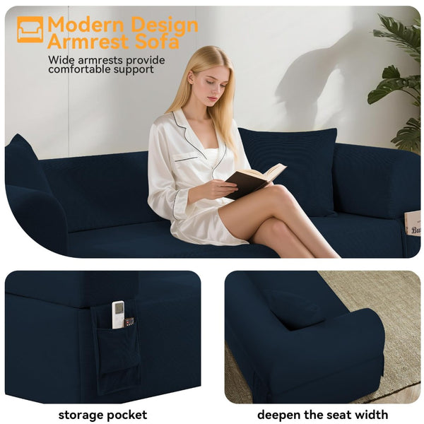 English Elm 3seater Corduroy Cloud Sofa No Assembly Pillow Soft Seating for Apartments and Living Rooms Blue W3396P483188