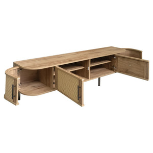 English Elm 70inch Rattan Door Media Console with Iron Legs Natural Wood Finish Living Room N710P429509P
