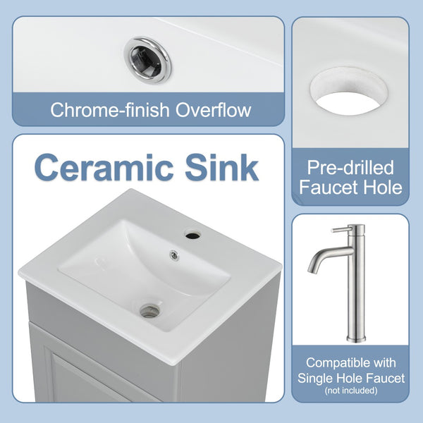 English Elm [video] Compact Sage Green Bathroom Vanity with Ceramic Sink Soft Close Cabinet Grey N759P237932E