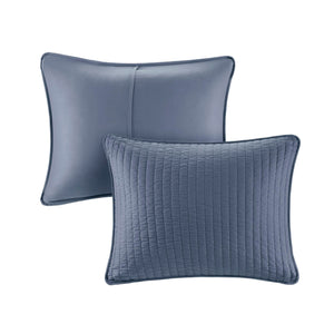 JLA Home Madison Park - 3 Keaton Reversible Quilt Set - Brushed Microfiber, Pick-Stitch Channel Quilting, Antimicrobial Comfort Navy MP13-3459