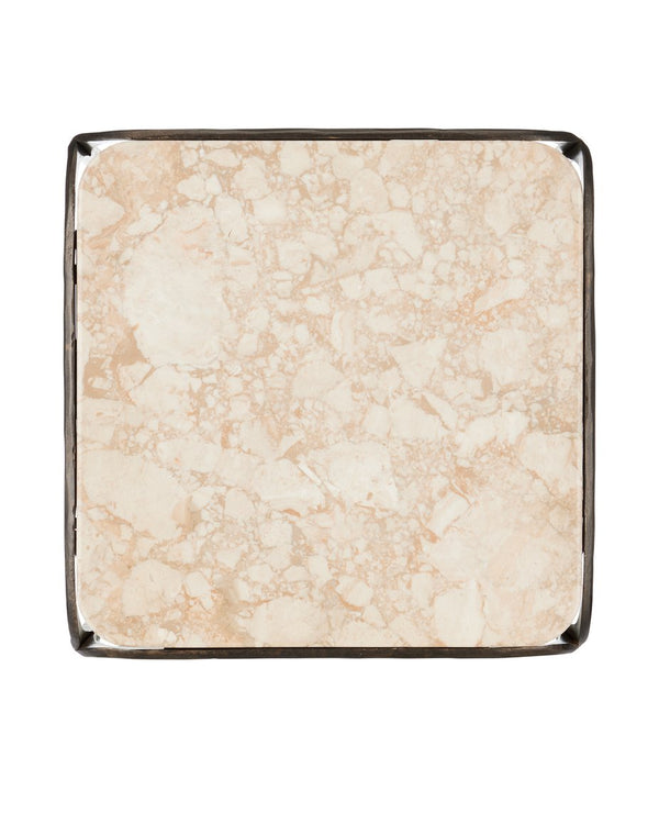 Currey & Company Crema Side Table: Industrial Elegance With Hand-forged Bronze Frame And Stunning Crema Marble Top Natural Marble ,Iron 4000-0221-currey-company