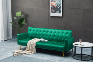 English Elm SOFA Velvet Convertible Sofa Bed with Golden Legs, Solid Wood Frame, Compact Design for Small Spaces Green B205P246431