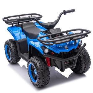English Elm 24v Dual Motor Kids Atv Ride on with Led Lights Bluetooth Storage Racks Off Road Blue W1578P390449