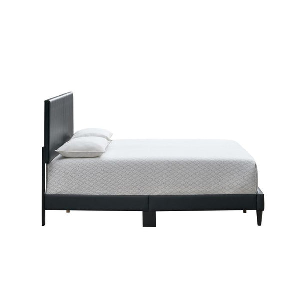 English Elm Baron Full Bed Frame with Faux Leather Upholstery, Slat Support, Adjustable Headboard Height, Fits 7–13" Black 26.37 L x 60.39 W x 7.28 H B078P380164