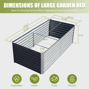 English Elm 6x3x2ft Galvanized Raised Garden Bed with Rust-Resistant Steel, Open Base, Support Rods & Safe Edges Silver W1859P197915