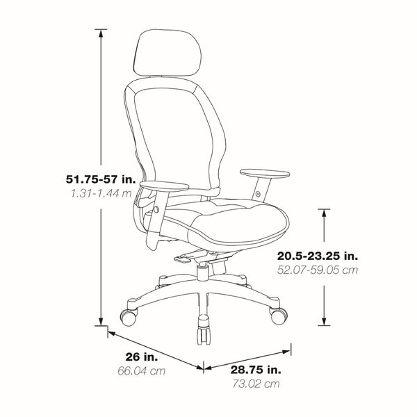 OSP Home Furnishings Pro Ergonomic Mesh Back Office Chair with Lumbar Support Padded Leather Seat Gas Lift 27008