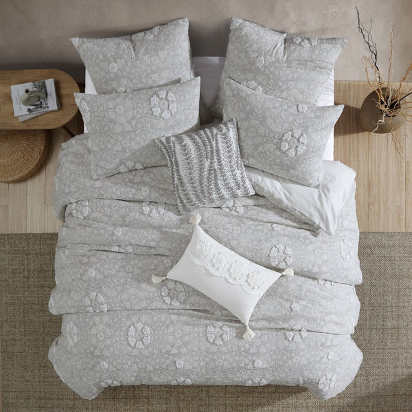 English Elm Tacey 5-Piece Queen Comforter Set – Elegant Gray Cotton With Woven Jacquard For Cozy Bedroom Style B340P341982-GIGA