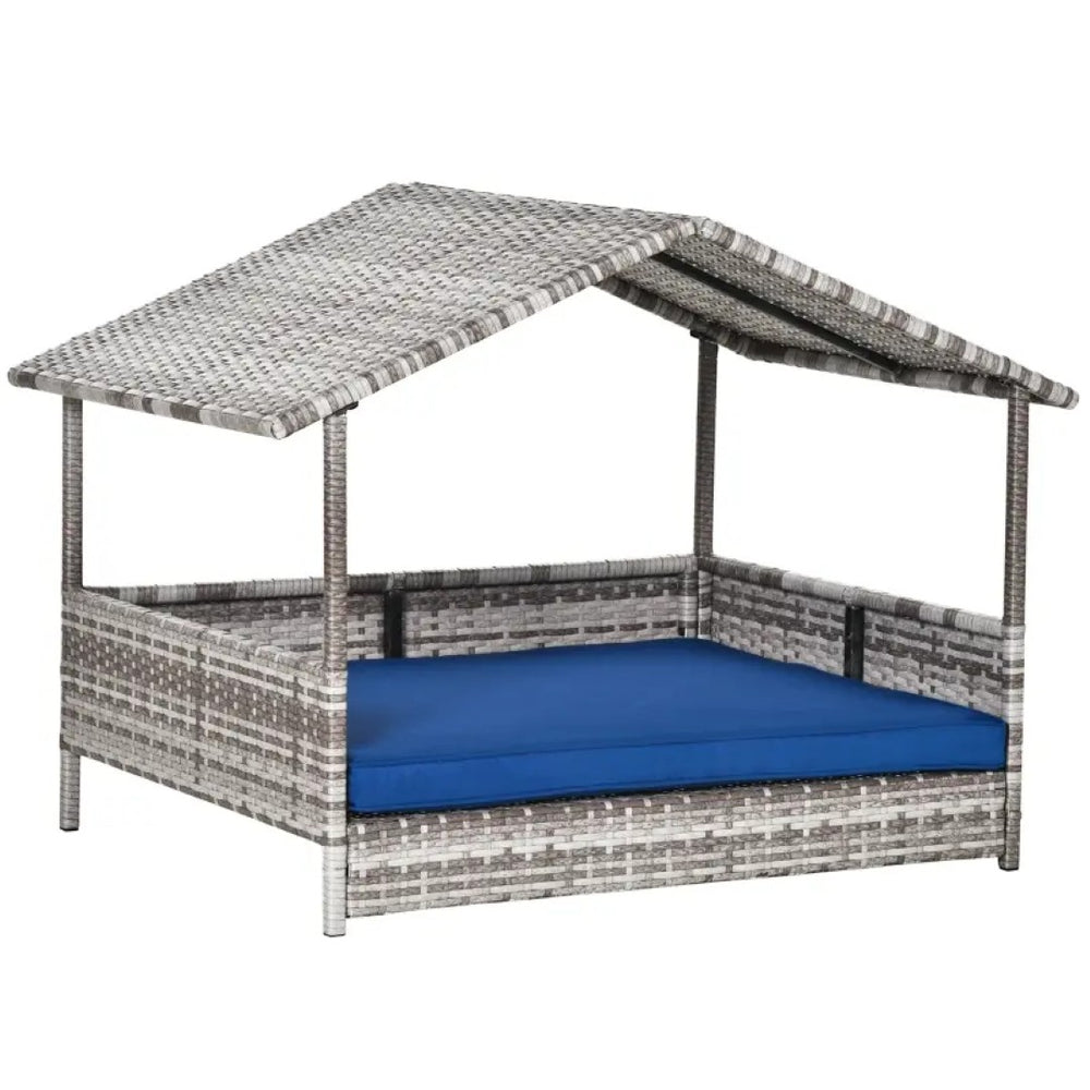 English Elm Pet Canopy House Elevated Rattan Wicker Frame with Cushion for Small Medium Dogs T3971P435512