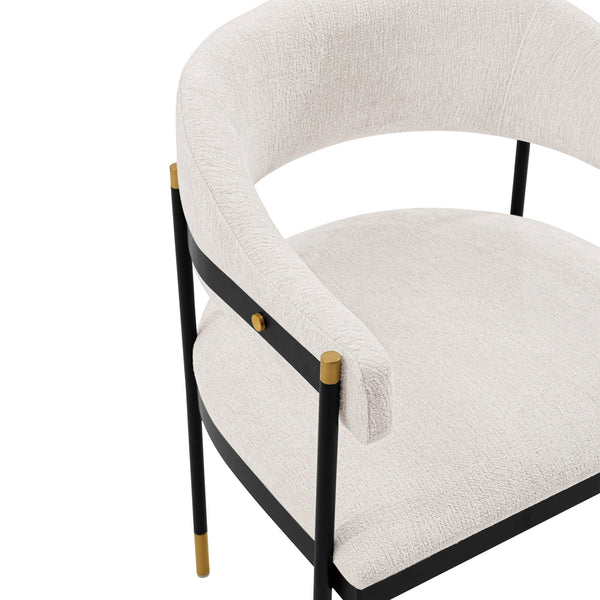 English Elm Lia Metal Chenille Armchair with Brushed Gold Accents, Floating Back Design, Luxurious Comfort Cream B365P397729