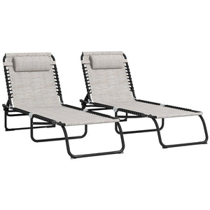 English Elm Outsunny Folding Chaise Lounge Chair Set Of 2 - Comfortable, Portable, 4-Position Reclining Chairs For Patio, Poolside, Beach & Camping W2225P229490-GIGA