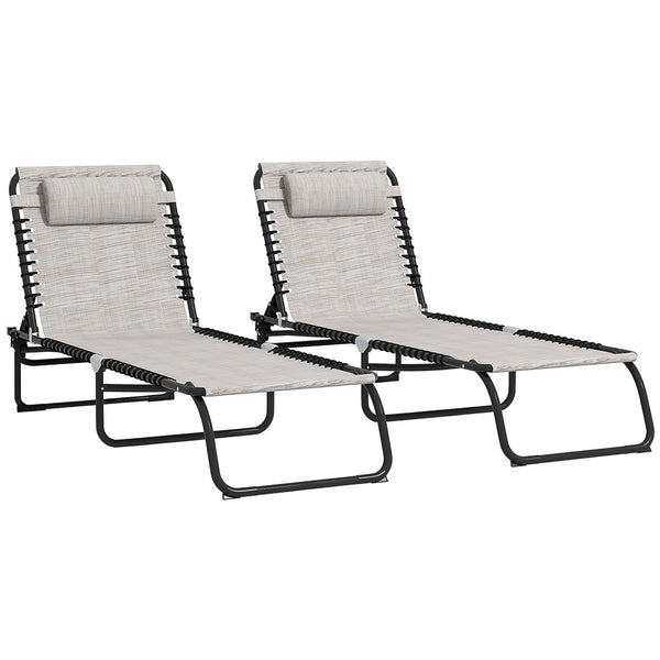 English Elm Outsunny Folding Chaise Lounge Chair Set Of 2 - Comfortable, Portable, 4-Position Reclining Chairs For Patio, Poolside, Beach & Camping W2225P229490-GIGA