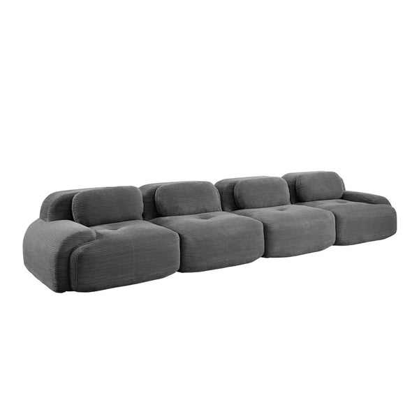 English Elm 4-seat Modular Corduroy Sectional Sofa Low Profile Ergonomic Living Room Seating Grey W714S01270