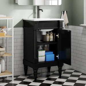 English Elm 18-Inch Modern Bathroom Vanity with Sink Compact Retro Design Durable MDF & Solid Wood Legs Storage-Friendly Black N710P257401B
