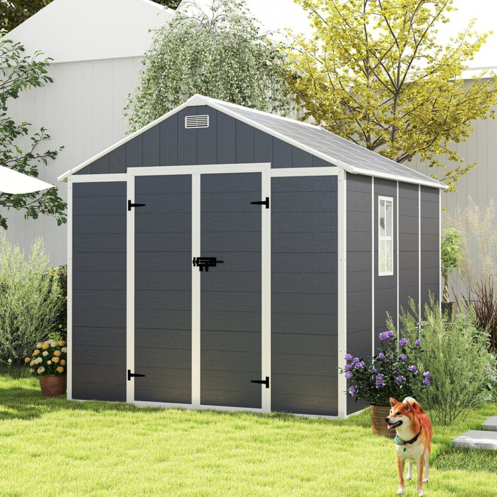 English Elm Campcraft 8x8 Ft Resin Storage Shed Thick Pp Panels Lockable Door Uv Resistant Outdoor W1598S00024
