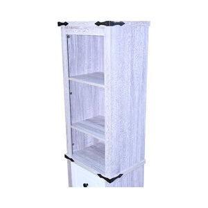 English Elm Narrow Farmhouse Bathroom Storage Cabinet with Adjustable Shelves, Drawer & Tall Linen Tower Design Grey+White W1412P271797