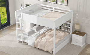 English Elm Queen Over Bunk Bed Solid Pine Cabin Frame with Storage and Usb Charging White GX000399AAK