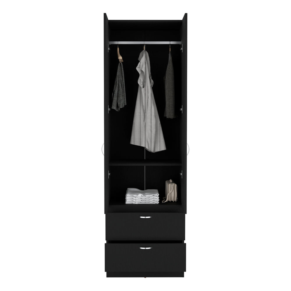 English Elm Vico 76" High Armoire Wardrobe Closet with 2 Drawers, Hanging Rod & Shelves - Black Engineered Wood Storage Organizer B070P188837