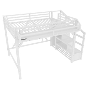 English Elm Twin House Frame Bed Pine Wood with Storage Drawers and Shelves for Kids Bedroom W1580S00411