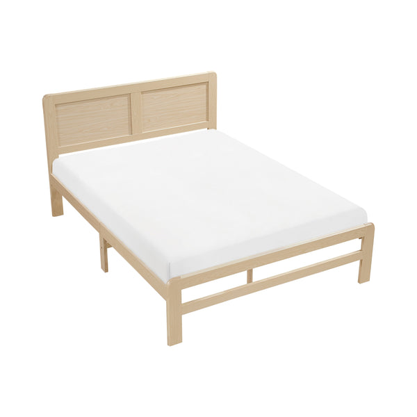English Elm 1pc Contemporary Finish Queen Size Platform Bed Frame with Slats, Clean Headboard, Modern Wood Appeal Natural 59 L x 19 W x 7 H B011P353119