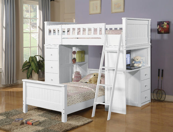 English Elm White Twin Loft Bed With Integrated Desk & 5-Drawer Chest – Space-Saving Design For Kids & Teens B062S00580-GIGA