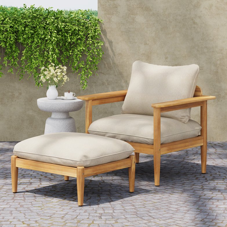 English Elm Christopher Knight Home® - Terassi Outdoor Acacia Wood Lounge Set - Stylish Chair & Ottoman For Ultimate Patio Comfort N775P248796T