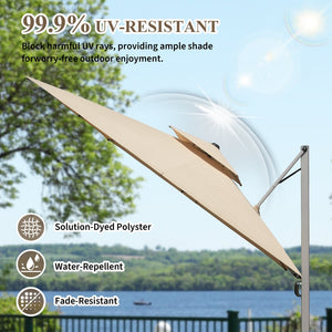 English Elm 10'X10' Square Cantilever Umbrella with Hydraulic Open, 5-Position Tilt, UPF50+ Polyester Canopy Beige W1859P337786