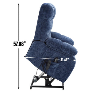 English Elm Lift Power Recliner Chenille Chair Dual Motor Massage Heat 350 Lb Capacity Living Room Blue W3224P288636