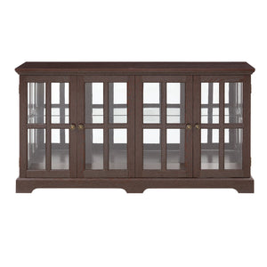 English Elm Led Curio Display Cabinet - Antique Cherry 4-Door Showcase With Adjustable Shelves & Colorful Lighting W2275P231691