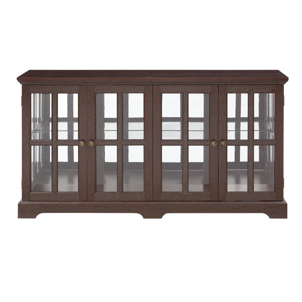 English Elm Led Curio Display Cabinet - Antique Cherry 4-Door Showcase With Adjustable Shelves & Colorful Lighting W2275P231691