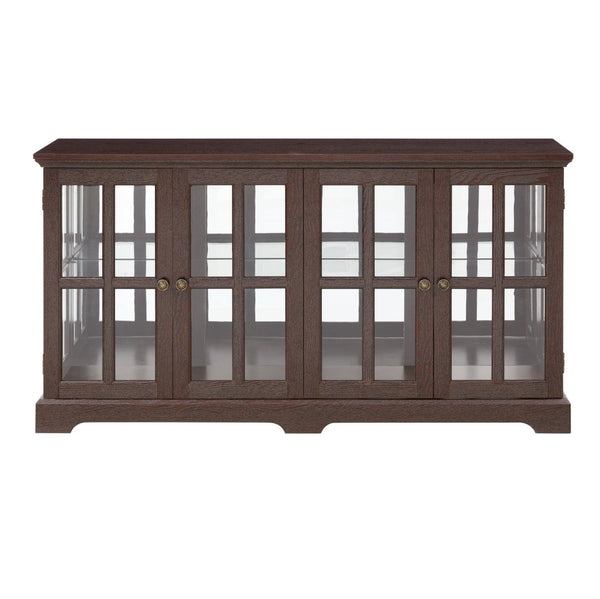 English Elm Led Curio Cabinet Four Glass Doors Cherry Finish Adjustable Shelves for Collectibles W2275P460424
