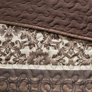 English Elm 5 Princeton Reversible Jacquard Quilt Set King/Cal King Chocolate Medallion Leaf Stripe Luxury Red 22.64 L x 17.52 W x 7.68 H B03597544