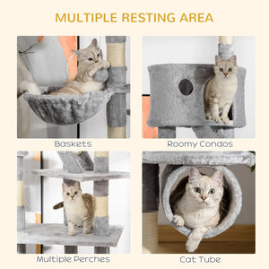 English Elm Large Floral Cat Tree 74 Inch Teddy Fleece Multi Level Tower with Sisal Scratching Posts T3971P413085