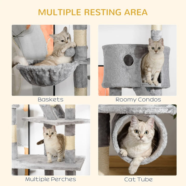 English Elm Large Floral Cat Tree 74 Inch Teddy Fleece Multi Level Tower with Sisal Scratching Posts T3971P413085