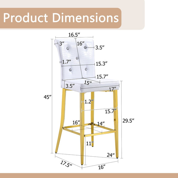 English Elm A Set of 2 Glam Faux Alligator Pvc Barstools with Crystal Buckle Detail White W1512P491589