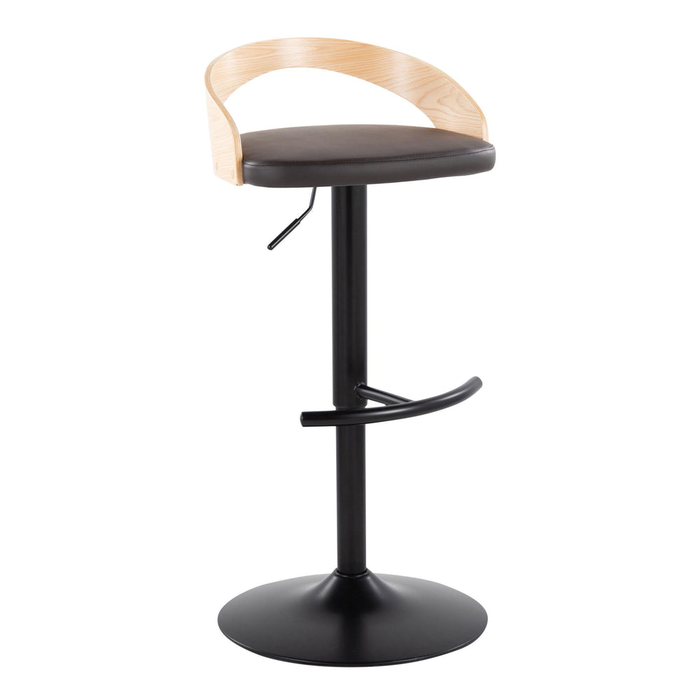 English Elm Grotto Adjustable Barstool Set of 2 — Swivel Faux Leather Seats, Black Metal Base, Wood Accent, Modern Comfort B202S00907