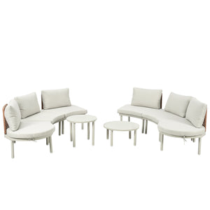 English Elm TOPMAX 8-Piece Patio Sofa Set with Modular Half-Moon Sectionals, Tempered Glass Tables, Cushioned Komfort Beige SP100029AAA