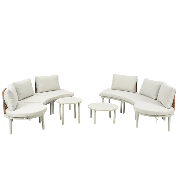 English Elm TOPMAX 8-Piece Patio Sofa Set with Modular Half-Moon Sectionals, Tempered Glass Tables, Cushioned Komfort Beige SP100029AAA