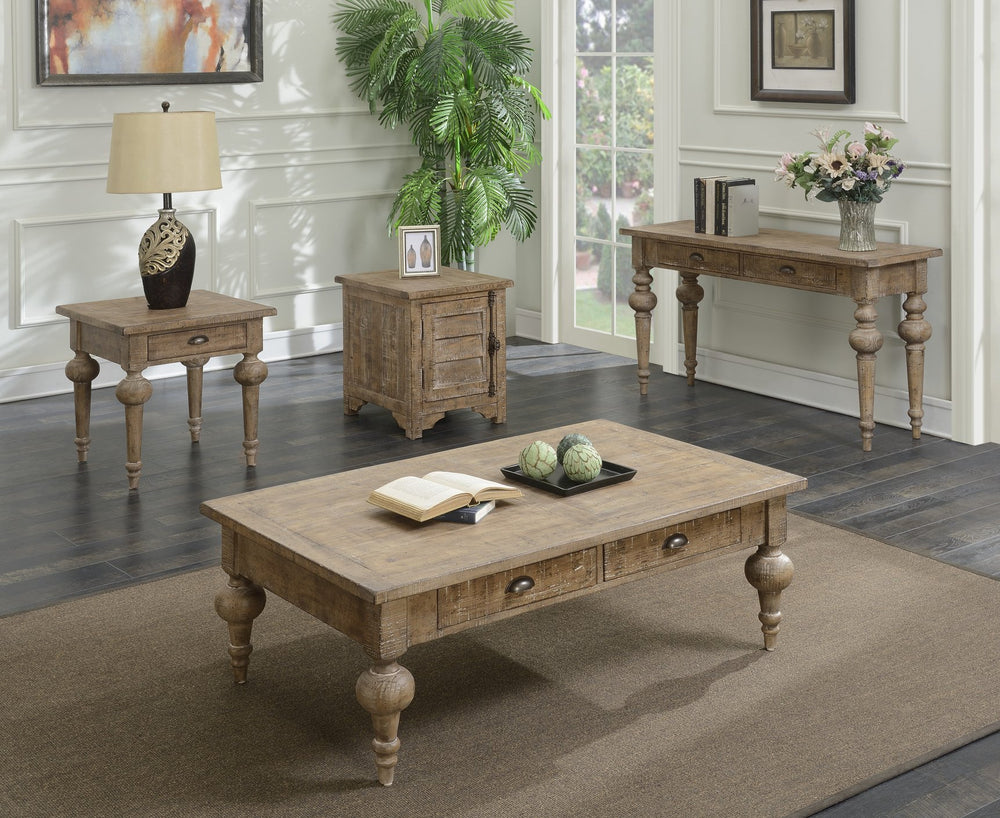 English Elm Wallace & Bay - Taupe Rustic Solid Wood Side Table with Sandstone Buff Finish, Easy-Care Design, 24"H Compact Accent Piece B2709P212413