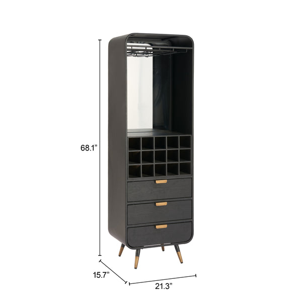 Zuo Modern Magara Bar Cabinet Black - Stylish Fir Wood & Steel Design With Mirror Glass For Modern Elegance Black Fir Wood,Mdf,Glass,Steel 110731-zuo-modern