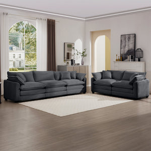 English Elm Modern Fabric Living Room Sofa Set - Two Plush 2-Seaters With Memory Foam Cushions In Grey Corduroy W714S00833