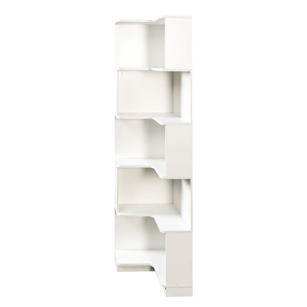 English Elm Corner 5-Tier Book Shelf with LED Accent Lighting, Space-Saving L-Shaped Corner Bookcase for Home White W331P293302