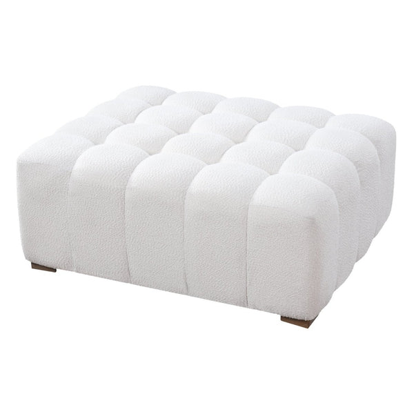English Elm White Boucle Upholstered Rectangular Ottoman for Living Room Bedroom or Home Office N769P350122W
