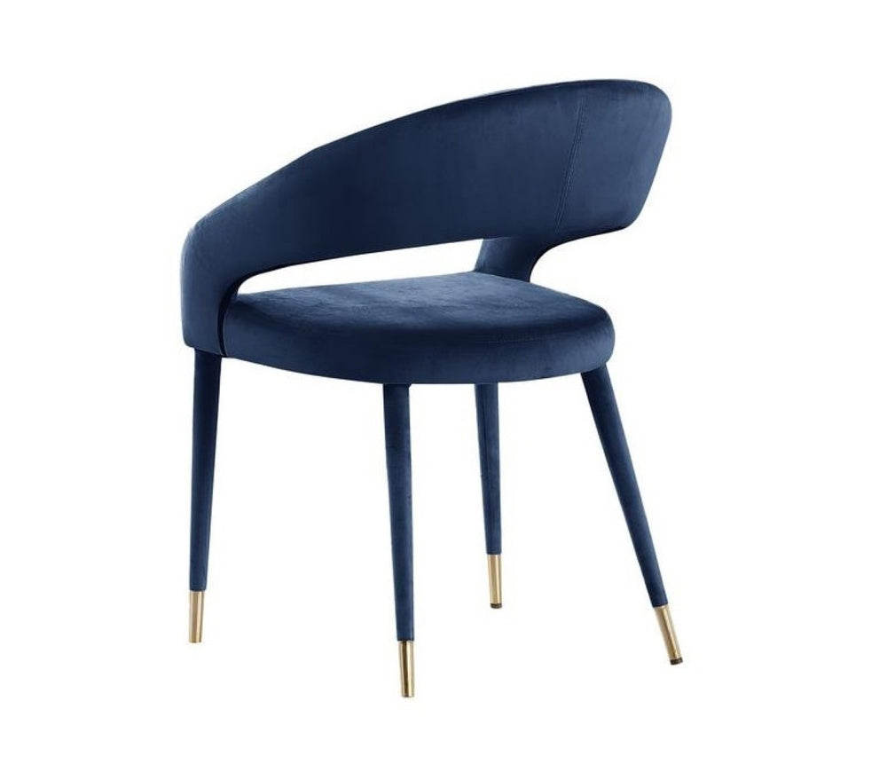 English Elm Modern Velvet Upholstered Dining Chair Set Arched Back Gold Tipped Wooden Legs Navy B011P439063