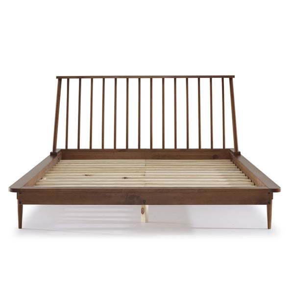 English Elm Walker Edison - Mid-Century Solid Pine Queen Platform Bed with Spindle Headboard, Tapered Legs & No Box Spring Needed Caramel 94 L x 16 W x 6 H B185P169399