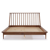 Mid-Century Modern Solid Wood Queen Platform Bed Frame, Spindle Headboard - Caramel