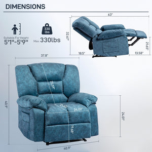 English Elm Living Space Massage Recliner Chair with Lumbar Heat Vibration and Full Body Support Blue W1403P457323